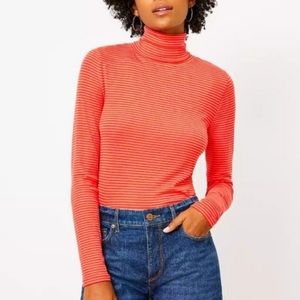 NWT Loft Striped Ribbed Modern Turtleneck Top Candied Orange Size XS